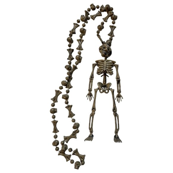 Vintage Halloween Skeleton Rosary Necklace 24" Length Spooky Decor & Costume - Picture 2 of 7